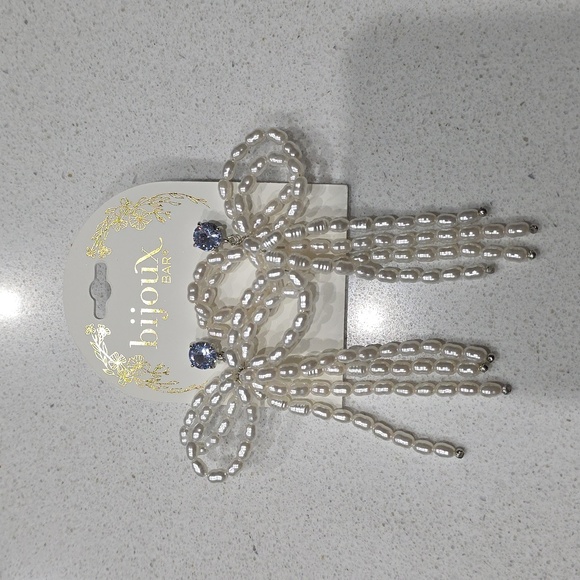 Bijoux Bar Silver Pearl Bow Drop Earrings - Picture 4 of 5